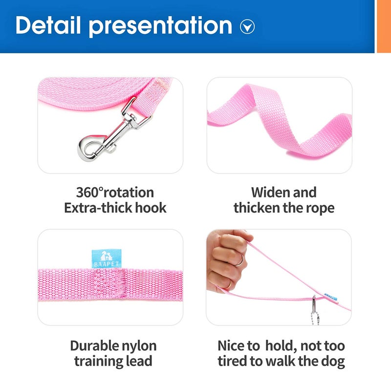 BAAPET 15/20/30/50/100 ft Long Dog Training Leash with Clickers for Small, Medium and Large Dogs or Cats (50 Feet, Pink) - Image 3